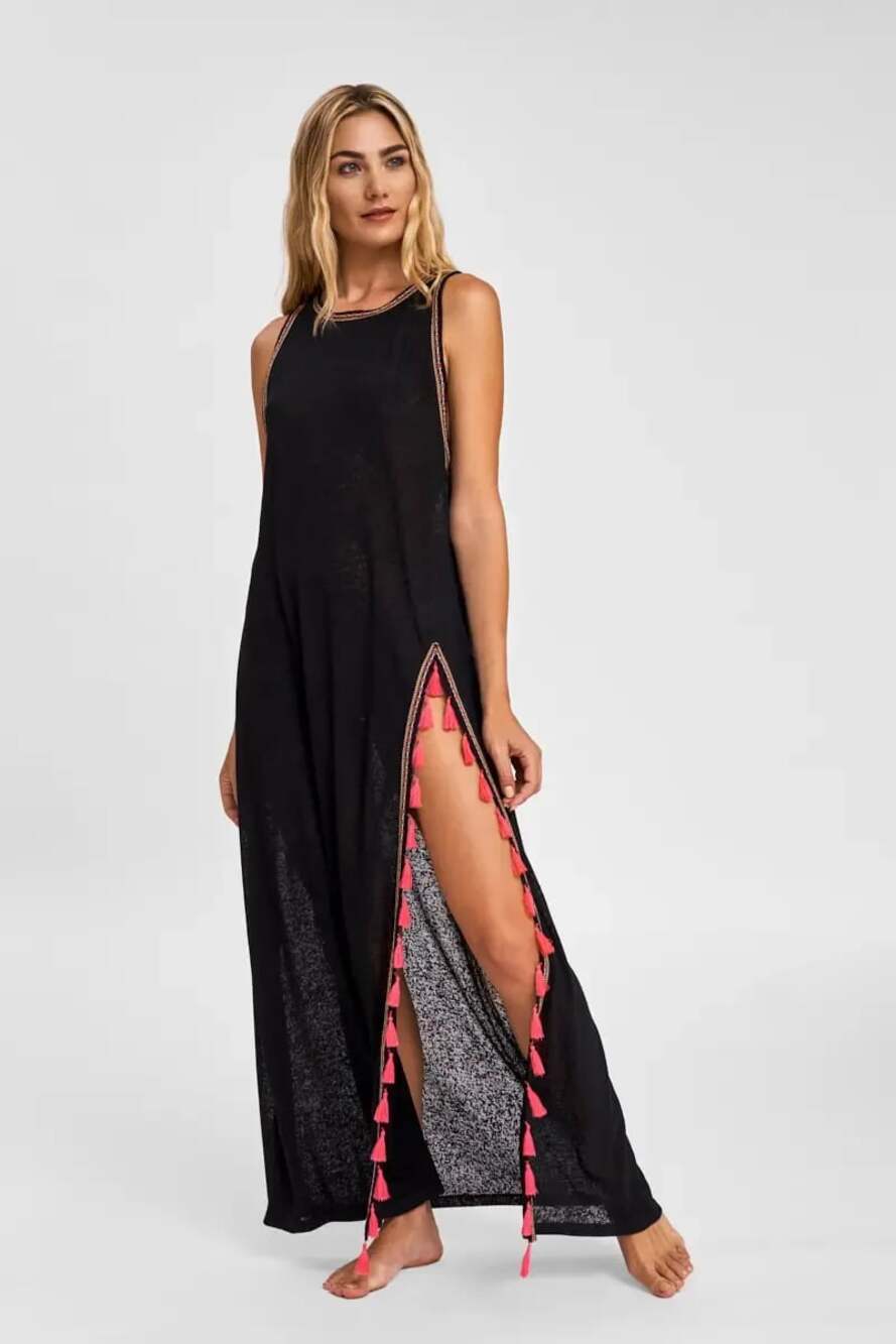 Pitusa Tassel Slit Dress in Black (Petite)